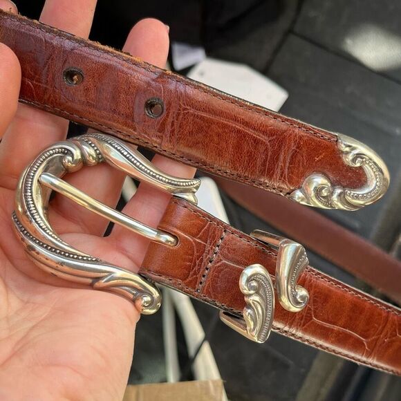 Vintage Croc Embossed Leather Belt 32.5–37" Western Silver Buckle - Picture 4 of 7